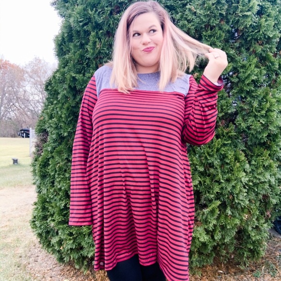 NWT Red Black Striped Dress w/ gray Accent - Picture 2 of 7